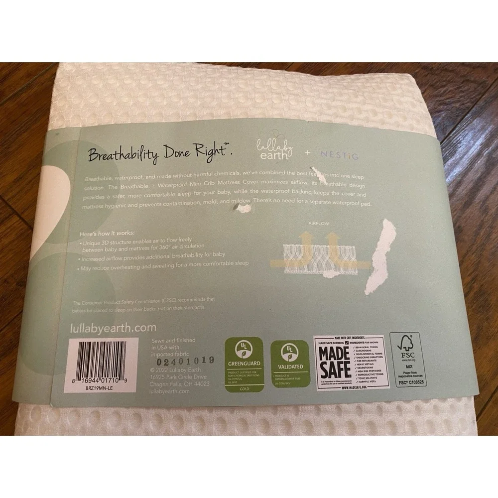 NEW Lullaby Earth Breathe Safe Mini Crib Mattress Cover Waterproof Nestig